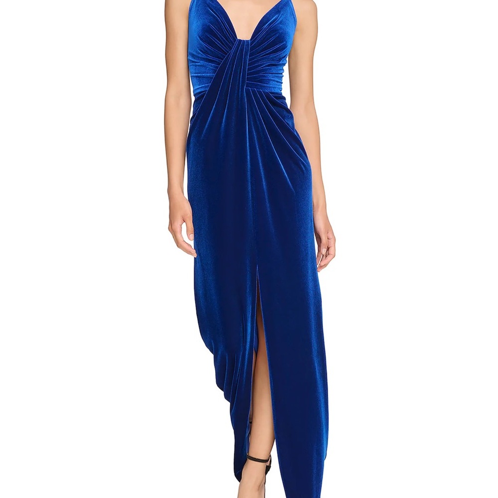 Vince Camuto Draped Velvet Gown Blue